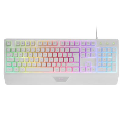 Mars Gaming Blanco Teclado Ergonómico H-Mech Completo Mk124, Idioma Español, Reposamuñecas, Iluminación Frgb Rainbow, Antighosting,