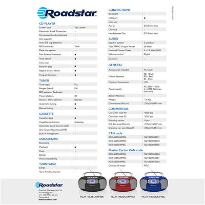 Roadstar Reproductor de CD Portátil Rojo