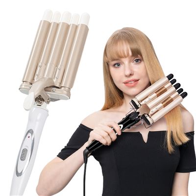 Moldeador De Pelo De 5 Tubos Kj-30 50w Temperatura De 170 A 220 Grados Dam Blanco Bronce