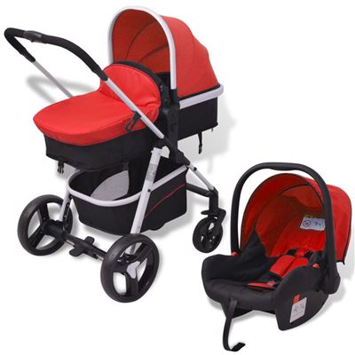 Cochecito De Bebé 3 En 1 Rojo Y Negro Aluminio