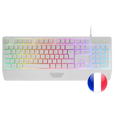 Mars Gaming Blanco Teclado Ergonómico H-Mech Completo Mk124, Idioma Francés, Reposamuñecas, Iluminación Frgb Rainbow, Antighosting,