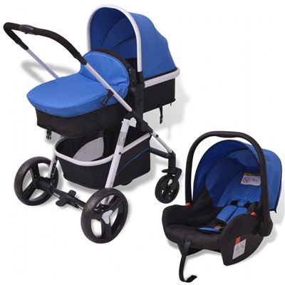 Cochecito De Bebé 3 En 1 Azul Y Negro Aluminio