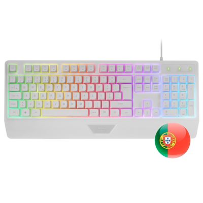 Mars Gaming Blanco Teclado Ergonómico H-Mech Completo Mk124, Idioma Portugués, Reposamuñecas, Iluminación Frgb Rainbow, Antighosting,