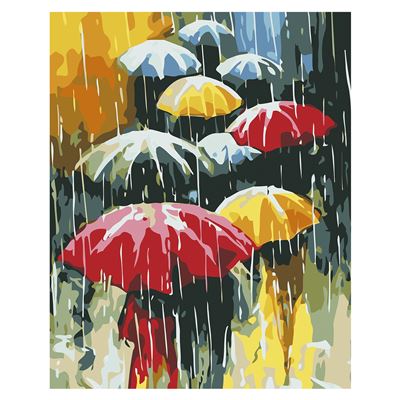 Lienzo Con Dibujo Dam Pintar Números 40x50cm. Diseño Paraguas. Incluye Pinceles Y Pinturas. Piel