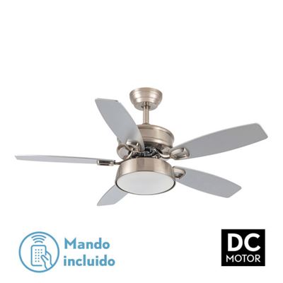 Ventilador De Techo Fabrilamp Led Braw Regulable Con Control Remoto 30w 3cct 2850lm Ip20 Ø107cm Níquel Y Plata