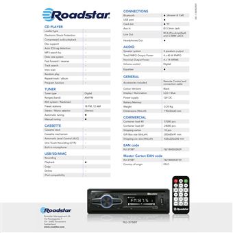 Radio Coche Digital AM / FM, Roadstar RU-375BT , Bluetooth Llamadas Manos  Libres, Autoradio Stéreo, Puerto USB - Autoradios - Los mejores precios