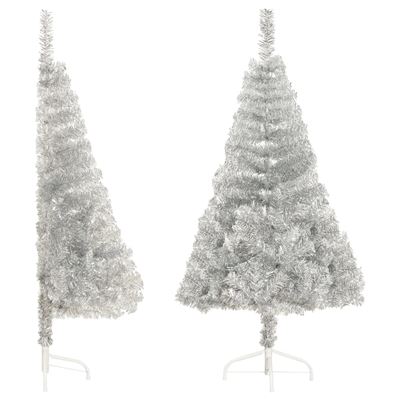 Medio árbol de Navidad artificial y soporte vidaXL PVC plateado 120 cm