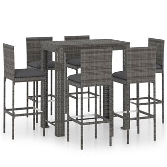 Conjunto de bar para jardín 7 piezas vidaXL ratán sintético gris con cojines - 1