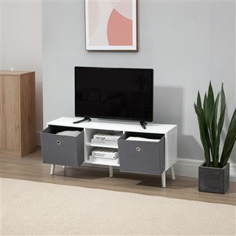 Mueble de tv 2 cajones 2 estantes Homcom 110x29x46.5cm blanco gris, Pequeño  mobiliario, Los mejores precios