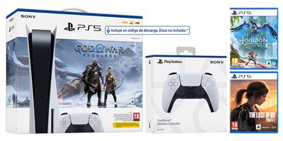 PS5 0KM CON LECTORA + GOD OF WAR RAGNAROK + THE LAST OF US PART 1