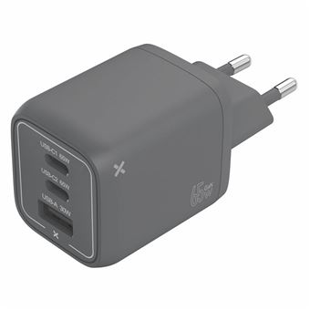Cargador compacto de pared WeFix Pro GaN 65W 2x USB-C + USB-A Gris