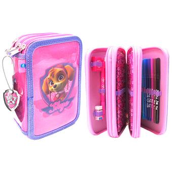 Estuche Patrulla Canina Skye Glitter 3 pisos rosa