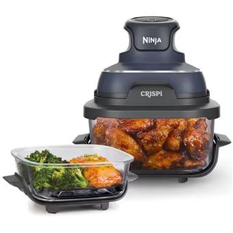 Freidora de aire portátil de vidrio Ninja CRISPi con 2 recipientes Azul