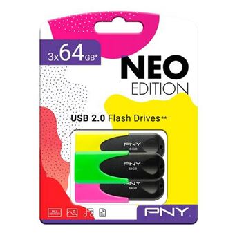 Pack 3 Memorias USB 2.0 PNY Neo Edition 64GB