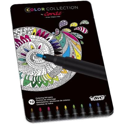 Caja metálica con 10 rotuladores bic para pintar mandalas 