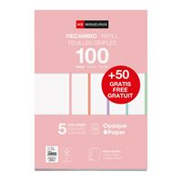 Recambios Cuaderno A4 Cuadrículado 100+50h 5 bandas colores pastel 4 taladros