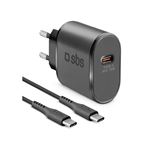 Kit Cargador de pared Sbs 15W + Cable USB-C a USB-C 1m Negro