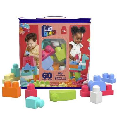 Mega Bloks Juego de big building bag 60 bloques grandes y coloridos 1 bolsa almacenamie piezas rosa juguetes año conjunto mattel edad dch54