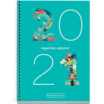 Agenda escolar 2020-2021 Miquelrius Junior Números Plus s/v rígida espiral aguamarina