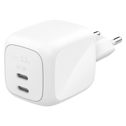 Cargador De Pared Dual Belkin Boostcharge 67w Usb-c Gan Power Delivery Blanco