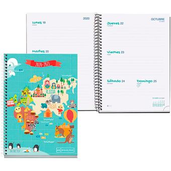 Agenda escolar 2020-2021 Miquelrius Junior Mapamundi Plus s/v rígida espiral azul