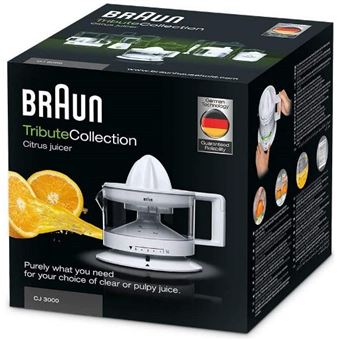 Exprimidor  Braun Exprimidor eléctrico Tribute Collection CJ3000WH, 20 W  de potencia, Capacidad vaso 0,35l, Apto para lavavajillas, Blanco