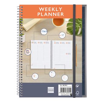 Agenda atemporal A5 Finocam E10 semana vista vertical Internacional Azul - 1