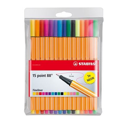 Pack 5 Rotuladores stabilo point 88 multicolor punta fina estuche con 15