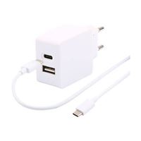 Cargador doble Temium 2.4A con cable USB-C Blanco