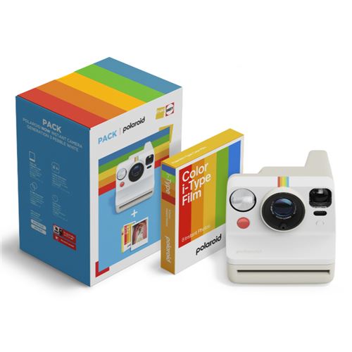 Pack fnac cámara instantánea polaroid now gen 3 blanco + set papel fotográfico colorfilm para 8 fotos