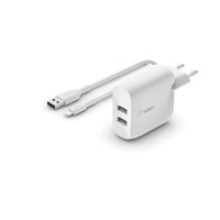 Cargador de pared doble Belkin BoostCharge USB-A 24 W Blanco