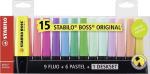 Set De Escritorio De 15 Marcadores Stabilo Boss Original 9 Flúor Y 6 Pastel