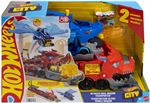Hot wheels city dragón transportador con ataque doble definitivo dos coches