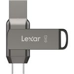 Pendrive Memoria USB 3.1 Lexar USB-C/USB-A 64GB Gris