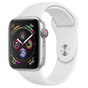 Apple Watch S4 44mm LTE Caja de Aluminio Plata con Correa Deportiva Blanca