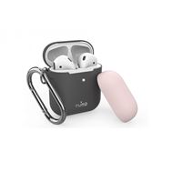 Funda silicona con gancho Puro Gris + tapa rosa para Apple Airpods