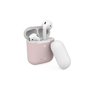 Funda de silicona Puro Rosa + tapa blanco para Apple Airpods
