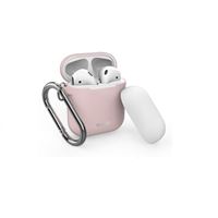 Funda silicona con gancho Puro Rosa + tapa blanco para Apple Airpods
