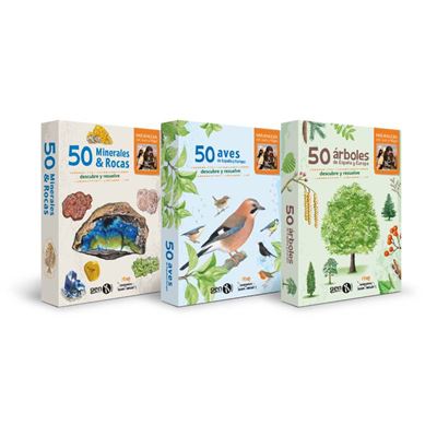 Juego de mesa naturaleza con juan y migas pack: 50 árboles, minerales y rocas y aves