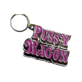 thumbnail interactive-video image 1 of Kill Bill 'Pussy Wagon' Zinc Alloy Keychain - Pink Lettering, Rectangle Key Ring, Movie Gift 1 of 6