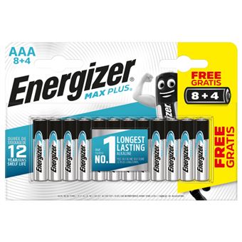 Pilas alcalinas Energizer Max Plus AAA LR03 - 8+4 unidades