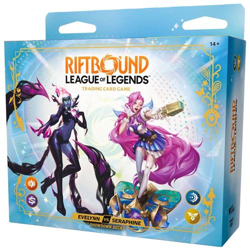 Caja de cartas league of legends riftbound: radiance evelynn vsy seraphine showdown decks inglés