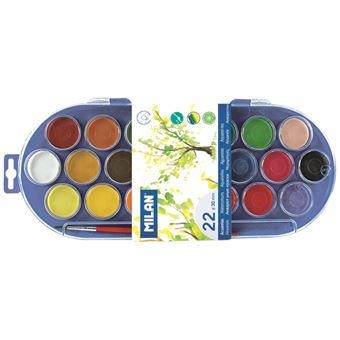 Estuche Milan 22 pastillas acuarelas Ø30 mm con 1 pincel