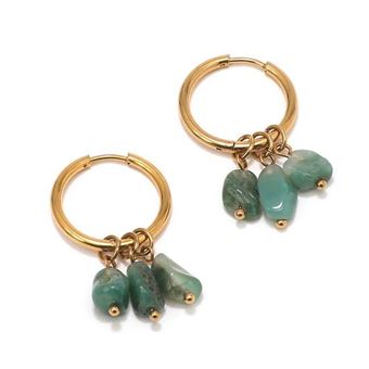 Pendientes pequeños de aro de oro con ágata verde Nature et decouvertes - 1
