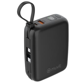 Powerbank Muvit For Change MCCHP0015 20000mAh USB-A 22W + USB-C Power Delivery 65W + 2 Cables integrados USB-C (PD65W y PD22W) Negro