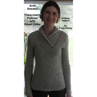 Aran Sweater Fisherman's Pullover with Shawl Collar Knitting Pattern - 1