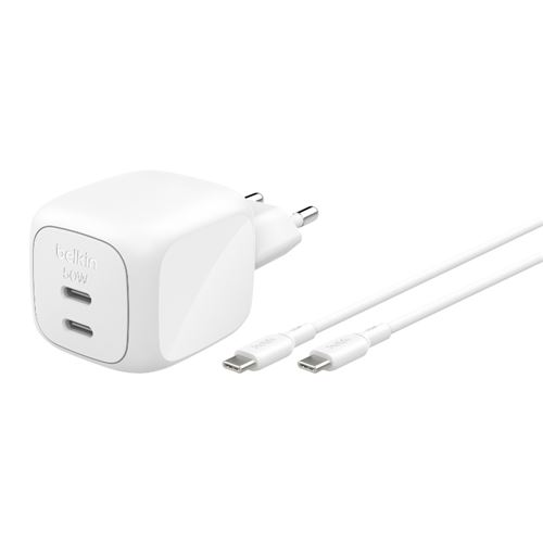 Cargador De Pared Dual Belkin Boostcharge Pro 50w Usb-c Gan Power Delivery + Cable Usb-c 1m Blanco