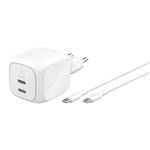 Cargador de pared dual Belkin BoostCharge Pro 50W USB-C GaN Power Delivery + Cable USB-C 1m Blanco