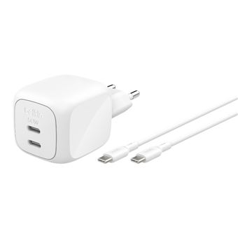 Cargador de pared dual Belkin BoostCharge Pro 50W USB-C GaN Power Delivery + Cable USB-C 1m Blanco