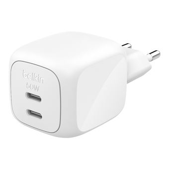 Cargador de pared dual Belkin BoostCharge Pro 50W USB-C GaN Power Delivery Blanco